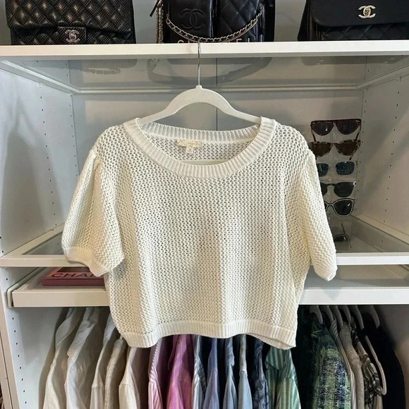 Sweaters - Endless blu medium NWOT short sleeve crochet sweater summer top